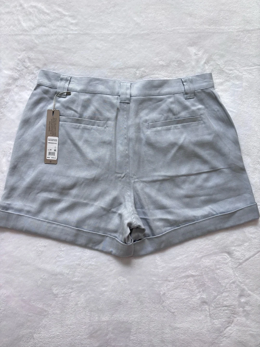 HUDSON Cuffed High Rise Light Blue Herringbone Trouser Shorts--NWT--31